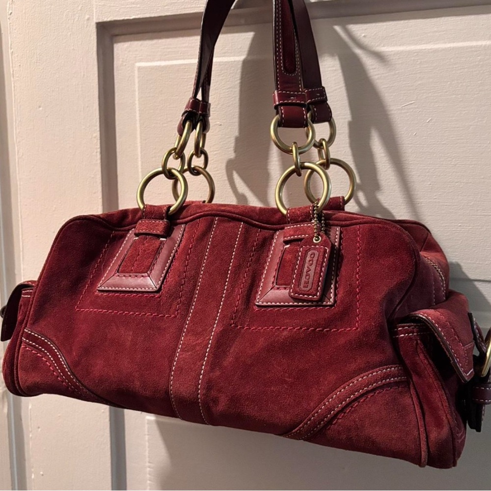Coach Rich Burgundy Suede Shoulder Bag